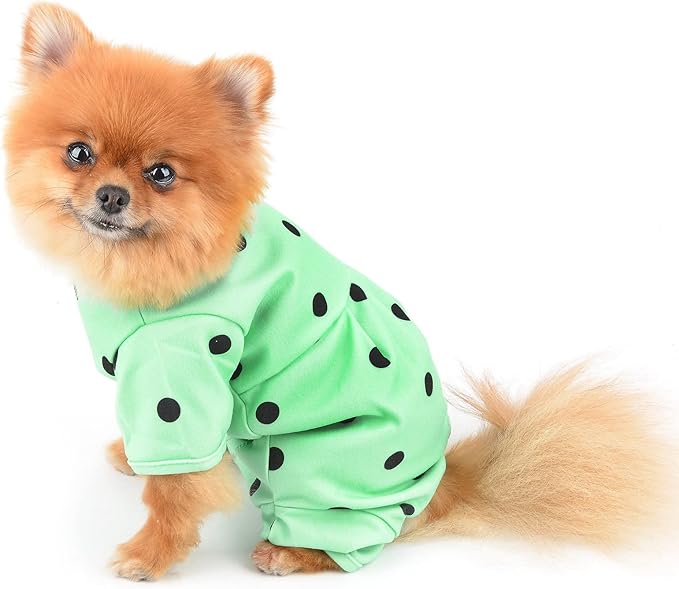 PAIDEFUL Polka Dot Dog Pajamas for Small Dogs, Lightweight Four-Leg Puppy One-Piece with Belly Coverage, Soft Pullover Sleepwear for Chihuahua Yorkie and Cats, Green, XL