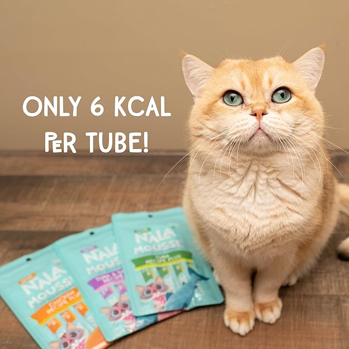 LOVE, NALA Skin & Coat Health – Tuna & Salmon + Collagen Mousse Cat Treats – Lickable Squeeze-Up Puree, Topper or Treat – Grain-Free, 4 Pack – Human-Grade Protein, Non-GMO, No Artificial Additives