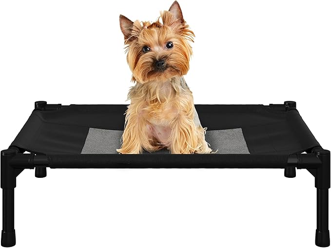 Elevated Dog Bed - 24.5x18.5-Inch Portable Pet Bed with Non-Slip Feet - Indoor/Outdoor Dog Cot or Puppy Bed for Pets up to 25lbs by PETMAKER (Black)