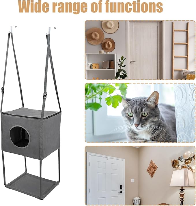 Door Cat Hammock Indoor - Foldable 16x13 Inch Mesh Bed, Breathable Perch, Removable Seasonal Adjustable | Stable Construction Climber for, Doors, Apartment, Home, Small Pets, Pet Furniture