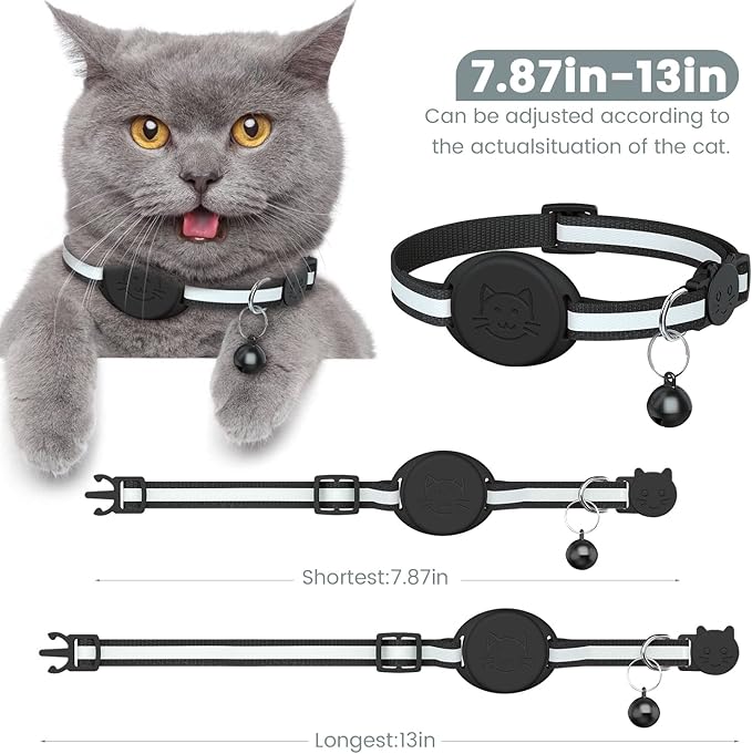 Upgrade Airtag Cat Collar, Reflective Kitten Cat Collar with Bell and Airtag Holder Compatible with Apple Airtags, Lightweight Airtag Cat Collar with Cat Pattern for Kitty Puppy