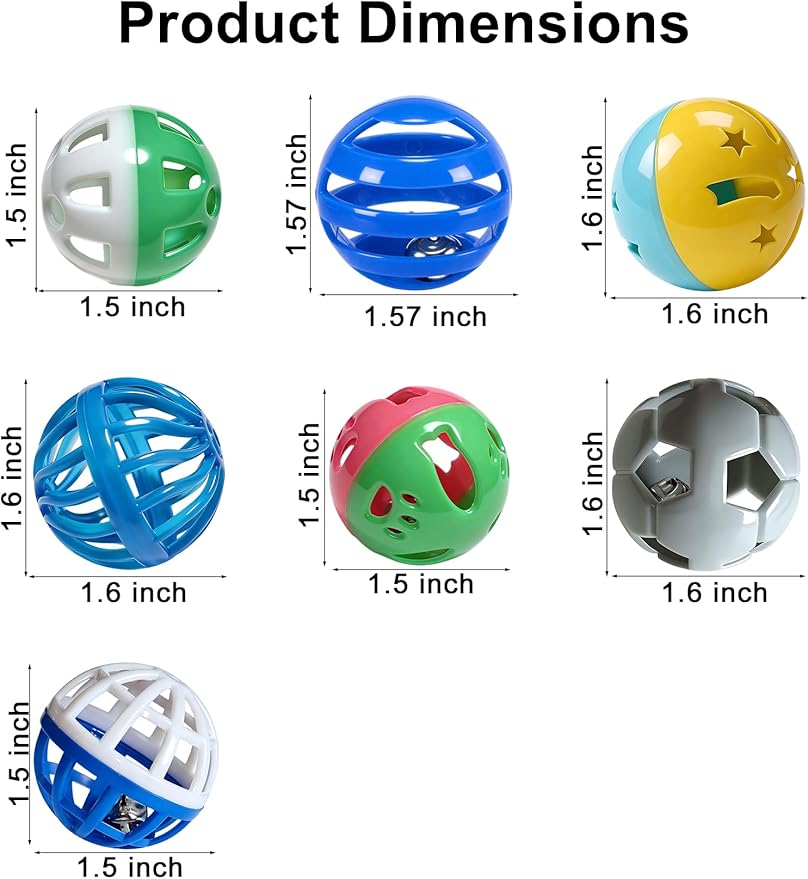 12 Pack Cat Toys 1.5 Inch Plastic Balls with Bell Colorful Hollow Interactive Chase Toys for Cats Kittens Indoor Outdoor Play