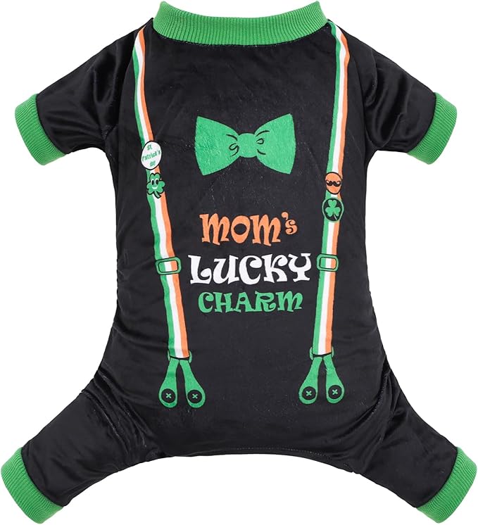 CuteBone Dog Pajamas St.Patrick's Day Puppy Onesies Small Dogs Soft Pjs Coat Cat Apparel Comfy Pet Clothes Outfit Doggie Bodysuit P327S