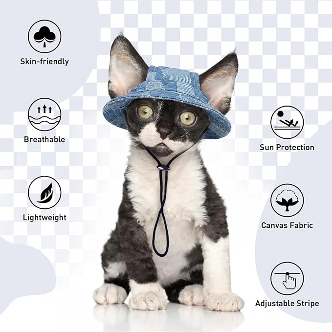 QBLEEV Cat Hats for Cats Only, Sphynx Hat with Ear Hole, Kitten Headwear Mini Sun Sombrero Caps, Summer Cat Cowboy Hats, Pet Chihuahua Sunscreen Baseball Outdoor Climbing Cap Birthday Party