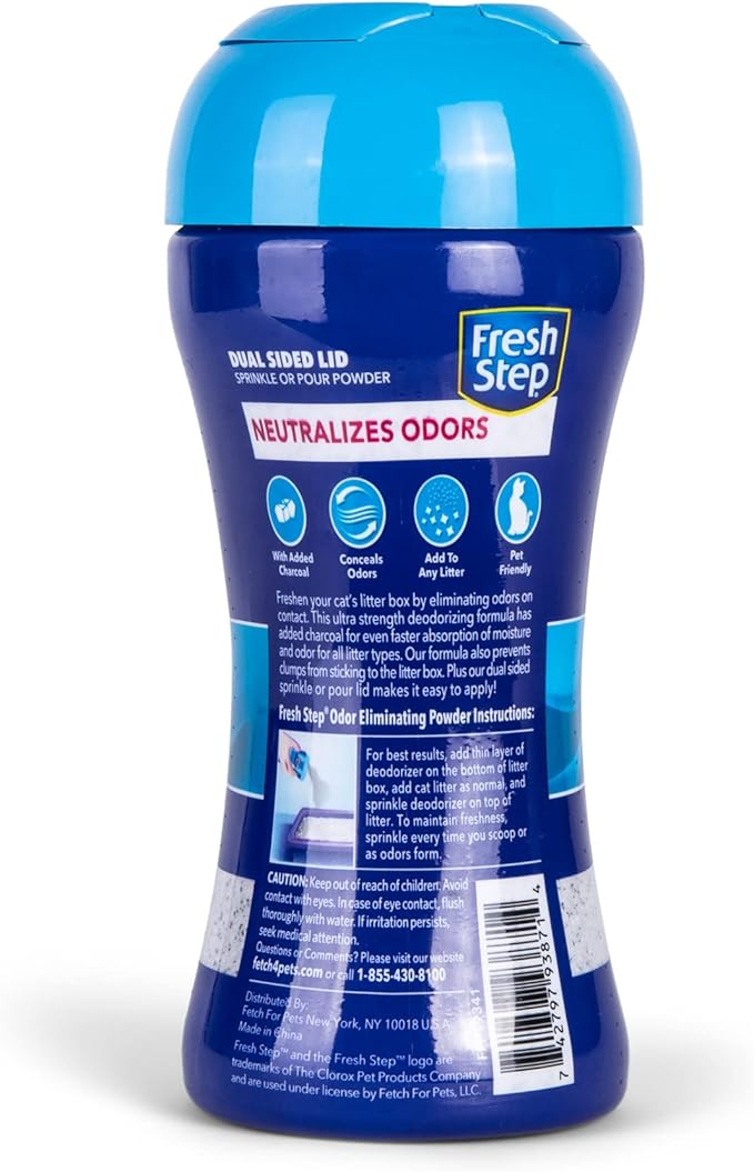 Fresh Step Litter Box Charcoal Odor Eliminator Powder, Cat Litter Deodorizer Additive to Help Absorb and Control Strong Litter Box Odors for Cleaner Smelling Homes, 15 Oz - 6 Pack