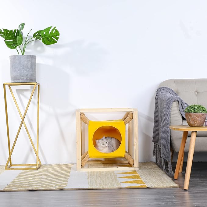 A4Pet Stackable Cat Cave, Modern Cat Tree for Large Cats, Wood Cat Tower Cat Condo Cat House Cat Hammock for Indoor Cats