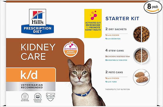 Hill's Prescription Diet k/d Kidney Care Starter Kit Variety Pack Cat Food, 5.25 oz. Dry Food (2), 5.5 oz. Can (2), 2.9 oz. Can (4)