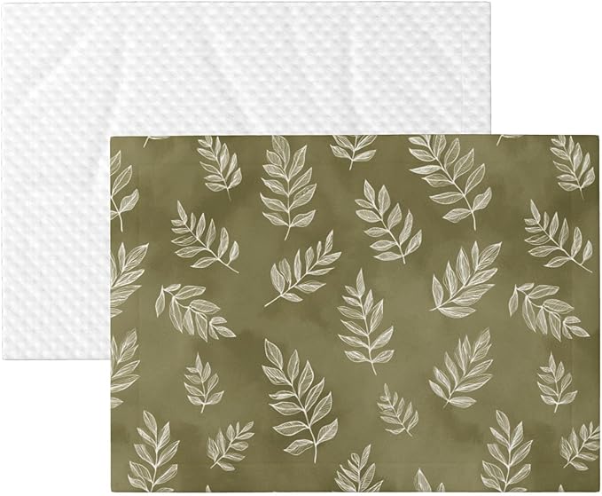 Cat Dog Blanket Cream Leaf Outlines On Olive Green Ultra Soft Warming Mat for Indoor Pet Beds Furniture 27.6 X 19.7inch