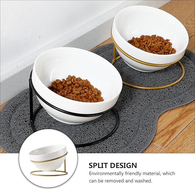 TOYANDONA Ceramic Pet Food Bowl Iron Raised Slant Stand, Elevated Cat Dog Feeder Bowl for Spine Protection, Suitable for Household Feeding and Watering Random Style