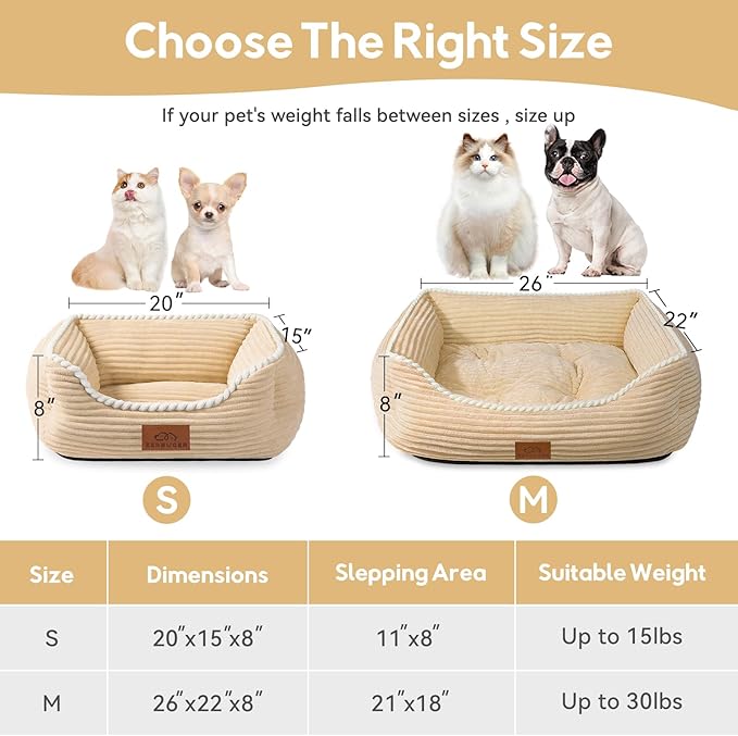 Zerbuger Rectangle Cat Dog Bed for Large Medium Small Pets Indoor Outdoor Machine Washable Sleeping Sofa Non-Slip Bottom Soft Puppy Bed Durable Orthopedic Calming Pet Cuddler (Medium, Coffee)