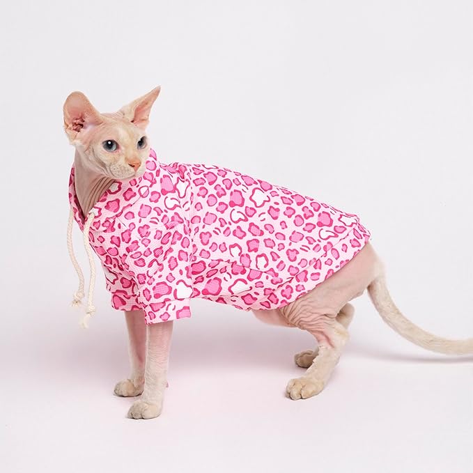 Sphynx Cat Clothes, Cat Hoodie for Hairless Cats, Cornish Rex and Devon Rex (Pink Hoodie, S(2-3.5lbs))