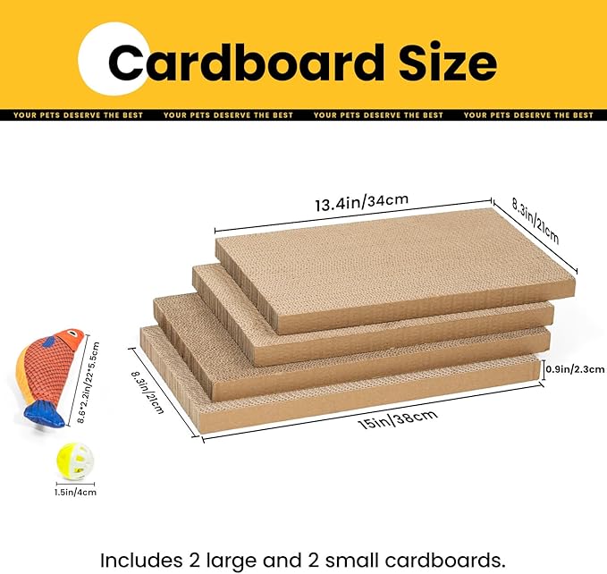 Conlun Cat Scratcher Box with 4 Scratching Pads&2 Separate Cardboard Boxes,2-in-1 Cardboard Cat Scratch for Multiple Kitten Interactive Play,Checkered(Ball & Fish Catnip Toy Included)