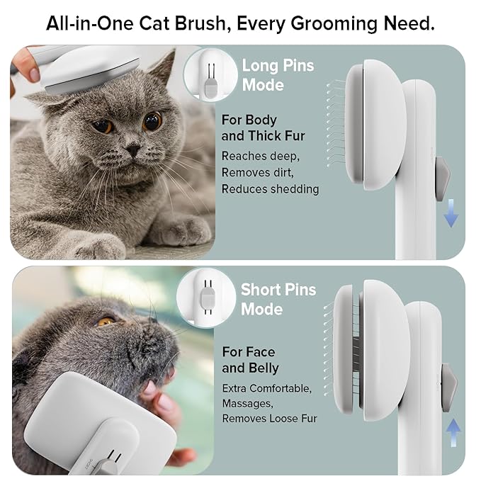 Cat Brush for Shedding, Industry-First Adjustable Cat Brushes for Indoor Cats, Self-Cleaning Slicker brush, 264 Skin-Friendly Needles for Long or Short Haired Dogs, Perfect for Deshedding & Massaging
