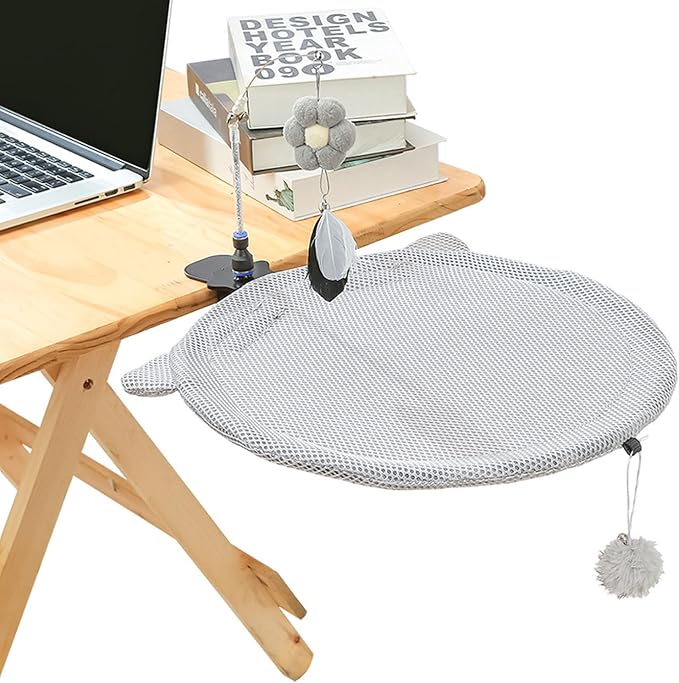 Jiawu Cat Desk Bed, Space Saving Cat Sunken Hammock, Breathable Mesh Fabric, Removable & Washable, Comfortable Soft Pet Nest Bed, Kitten Furniture Suitable for Various Desktops