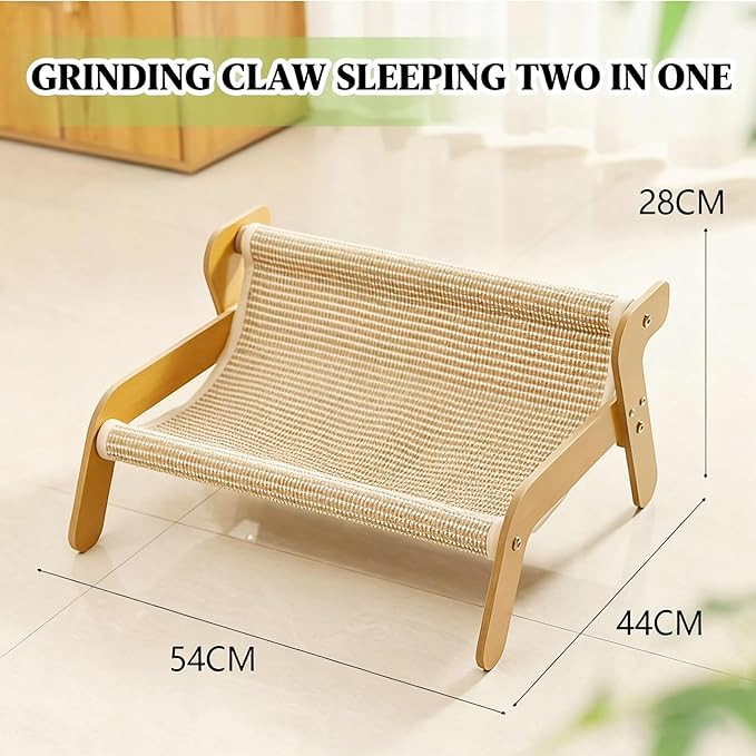 Extra Large Cat Scratching Lounge - Upgraded Large 2-in-1 Cat Bed & Rest Chair, Includes Cat Brush, Linen Fabric, Pet Furniture Designed for Cats