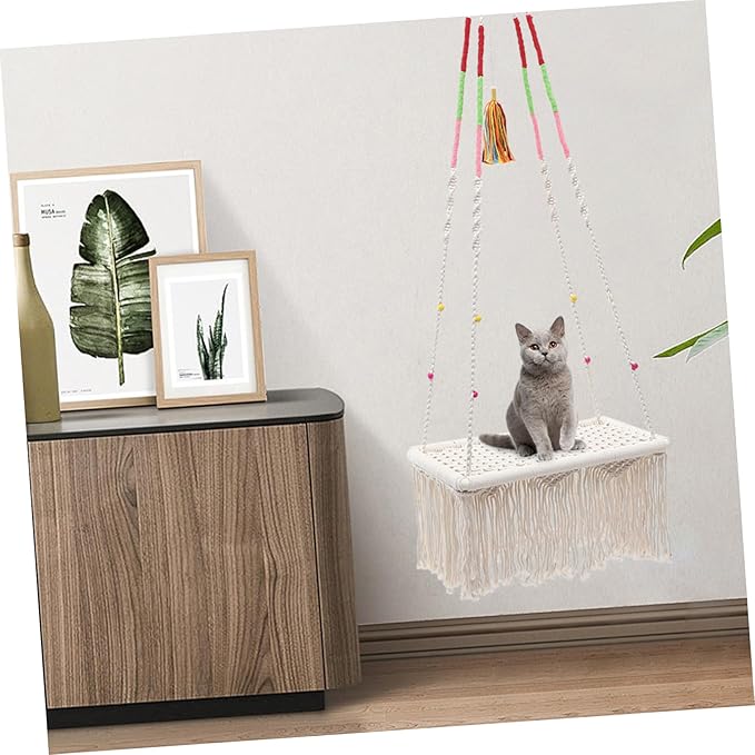 SUPVOX Hanging Cat Hammock Bohemian Style Macrame Cat Swing Bed Comfortable Resting and Playing Space Decorative Pet Furniture for Pets