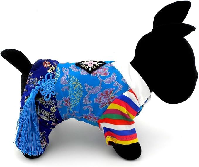 Ethnic Dog Costume Korean Traditional Knot Pendant Norigae Hanbok Embroidery Silk Pet Clothes Outfit Color Dress for Small Puppies Large Cat Apparel Birthday Party Festival Celebration Boy M