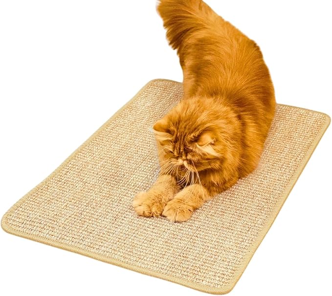 Cat Scratch Mat,23.6 X 15.7 Inch, Natural Sisal Cat Scratching Mat with Jute Border,Protect Sofas, Carpets,Floor, and cat Paws,Beige,1Pack