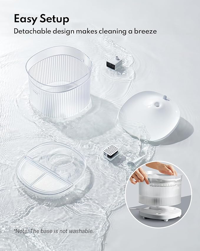 Homerunpet Cat Water Fountain with Wireless Pump, Ultra Quiet, BPA-Free Pet Water Fountain Indoor, Detachable Design Easy to Clean, Ultra Quiet Cat Water Bowl, Filter Included, 2L/68oz