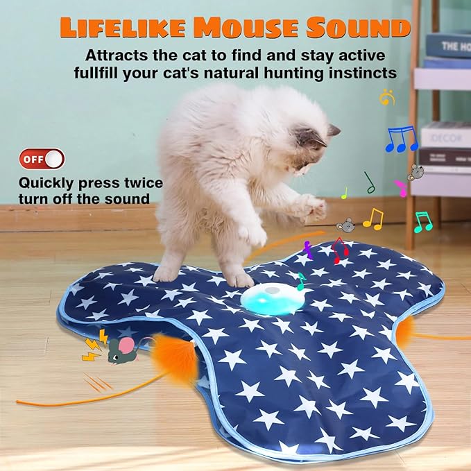 Oxawo Cat Toys Interactive Hide and Seek with Chirping, Motion Activated Cat Exercise Catching Game Moving Concealed Feathers Hidden in Bag