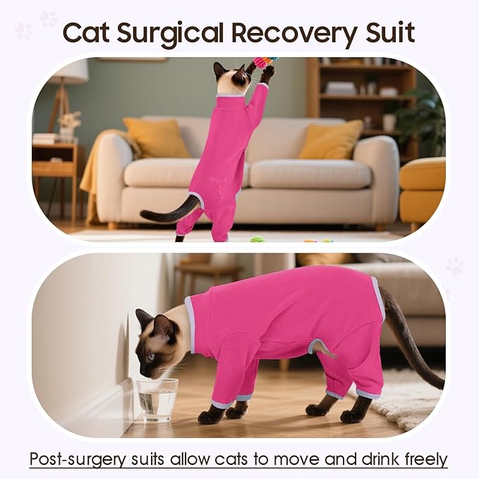 DENTRUN Cat Clothes for Hair Control with Hair Sticky Fabric - Soft Recovery Suit & Breathable Lint-Resistant Cat Sweater for Cats Only, Kitten Onesie Pajamas, XS, Bright Pink