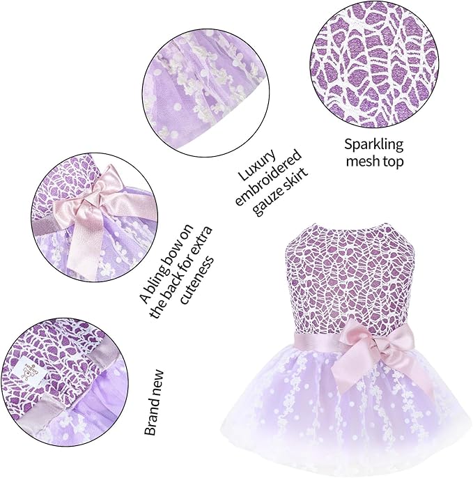 CuteBone Dog Birthday Dress Girl Puppy Skirt Tutu Cat Wedding Outfit Pet Party Clothes for Small Dogs Costume DD14S
