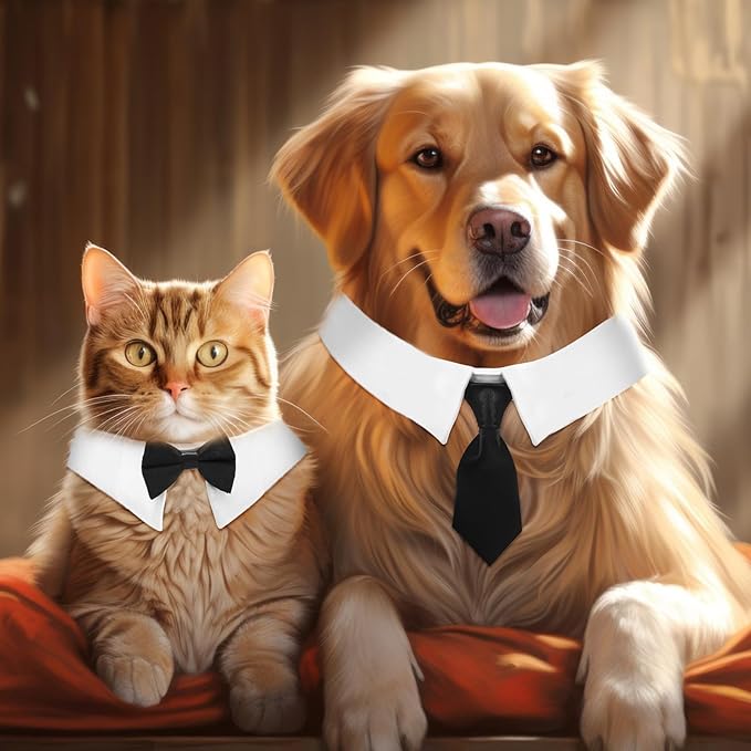 2 Pcs Cat Bow Tie Dog Cat Tuxedo Collar Pet Costume Neck Girth 9.3"- 12" Cats Wedding Bowtie Wedding Dog Bowtie Tie for Cats Small Dogs Puppy Birthday Easter Valentines Weddings Grooming Accessories
