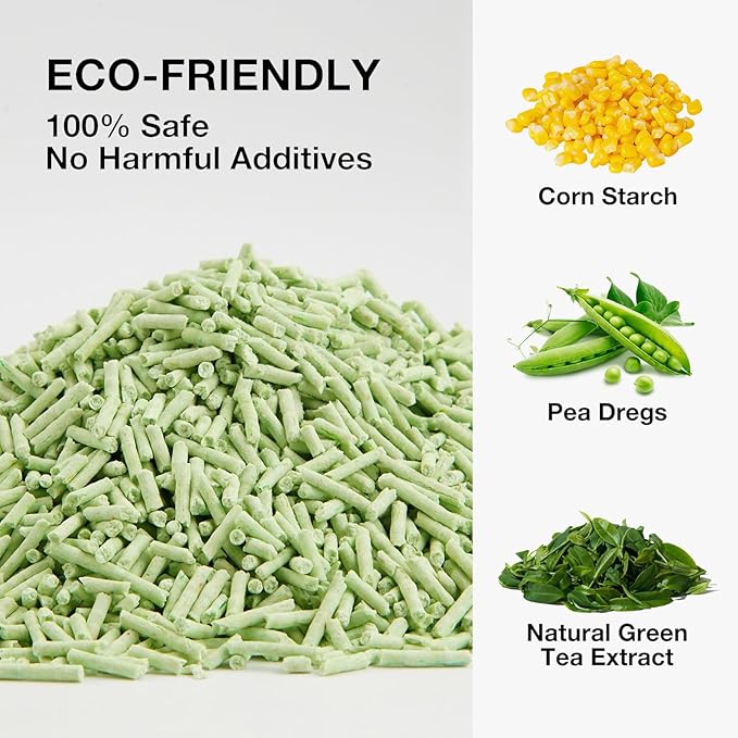 Tofu Cat Litter 11.2LB(5.6lb×2bag) Green Tea Clumping, 100% Food Grade Raw Materials, Flushable,Ultra Absorbent and Fast Drying,Solubility in Water,Really Dust-Free,Less Scattering
