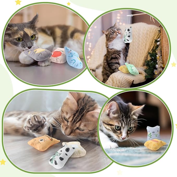 Gejoy 20 Pack Catnip Toys for Indoor Cat Plush Kitten Cat Chew Toys Catnip Kitten Entertaining Interactive Safe Teeth Cleaning Dolls(Charming)