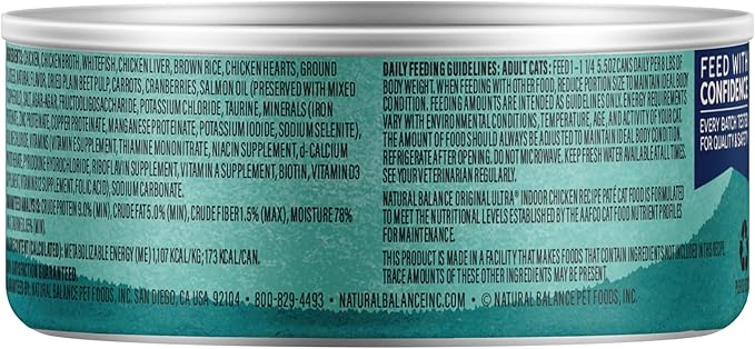 Natural Balance Ultra Premium Chicken Indoor Cat Food | Wet Canned Food for Cats | 5.5-oz. Can, (Pack of 24)