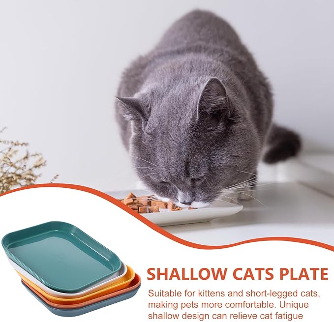 HOMSFOU 5pcs Shallow Cat Food Bowls Set Sturdy Non-breakable Pet Feeding Plates for Indoor Cats Mixed Color Suitable for Daily Feeding and Watering Random Color