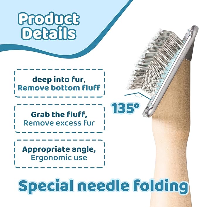 Dog Brush for Long haired Dogs & Cat,Grooming Brush for Shedding, Dematting, Bath, for Short Hair, Poodles, Indoor Cats, pin Brushes for Dog Grooming,Wooden Handle,Wooden Dog Brush