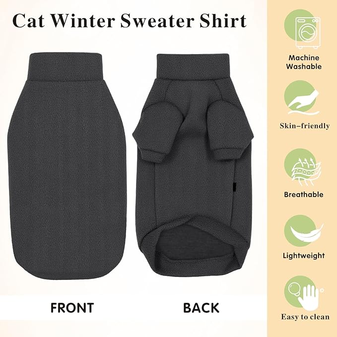Idepet Sphynx Cat Warm Turtleneck Sweater Hairless Cats Shirt Pullover Kitten T-Shirts Thick Soft Fleece Clothes Cute Outfit Coat Pajamas for Cats and Puppy (Dark Gray, Large)