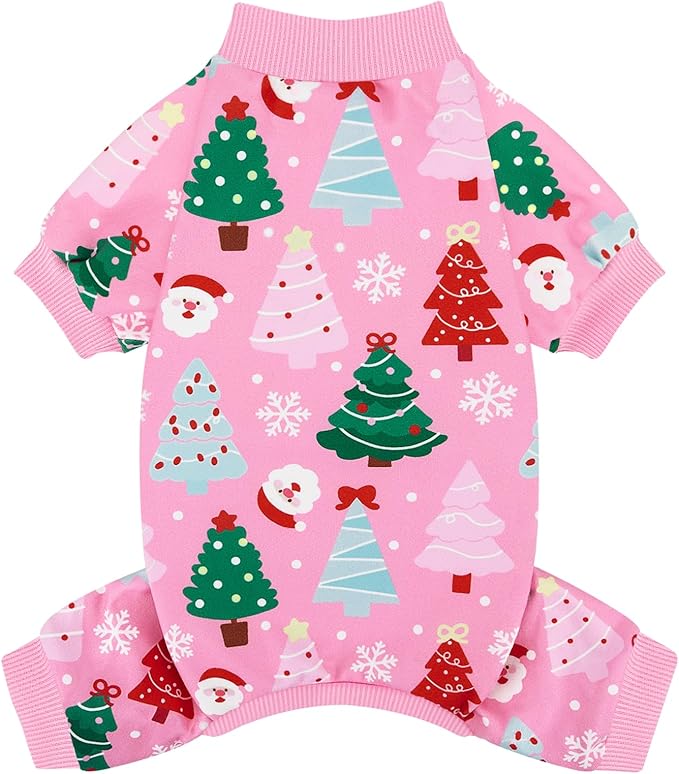 XPUDAC Christmas Dog Pajamas Christmas Tree Puppy Clothes for Small Medium Dogs Girl Holiday Pet Outfit Pjs Doggie Bodysuit Cat Apparel, Pink, 2XL