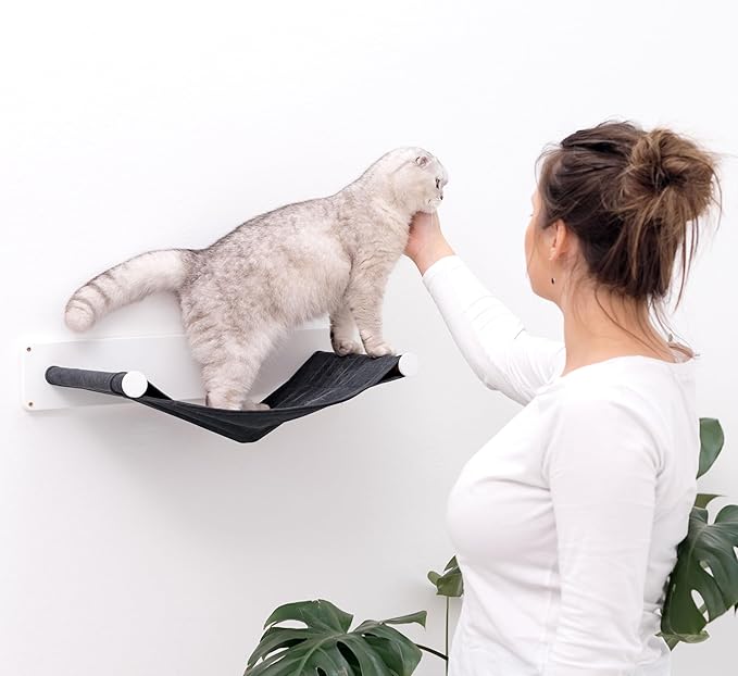 Cat Hammock Bed Wall Mount - Elevated Cat Beds for Indoor Cats - Floor Cat Hammock Wood Sleeper Cat Bed - Cat Furniture Indoor Cats Rustic Shelves Cat Decor Cat Lover Gift (Wall Hammock)