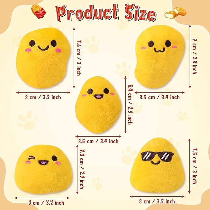 L1rabe Nuggets Catnip Stuffed Toys for Cats- 5Pcs Pet Days Funny Yellow Fried Chicken Indoor Cat Toys, Kitten Chew Bite Kick Non-Toxic Interactive Supplies for Pet Lovers Kitten Birthday Gift