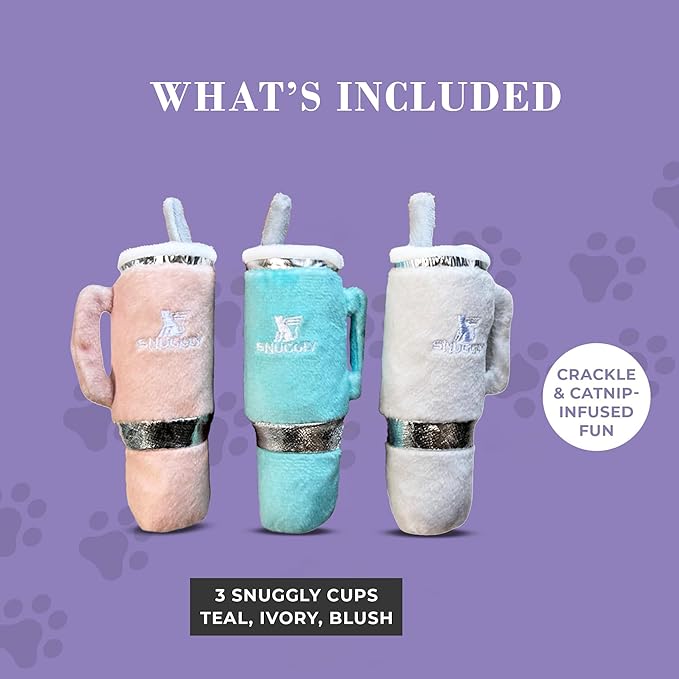 Haute Diggity Kitty Snuggly Cups Set, Plush Cat Toys Catnip Filled with Interactive Crackle Sound, Safe & Durable Toys for Cat & Kitten, 3 Pcs