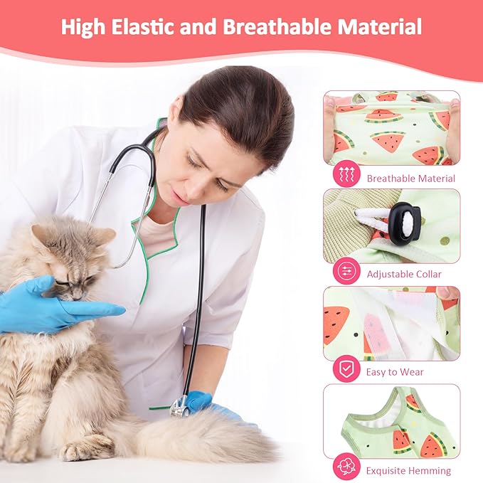 2 PCS Cat Recovery Suit for Spay Abdominal Wounds Cat Onesie for Cats After Surgery Recovery Suit Female Breathable E-Collar Alternative Kitten Onesie Anti Licking