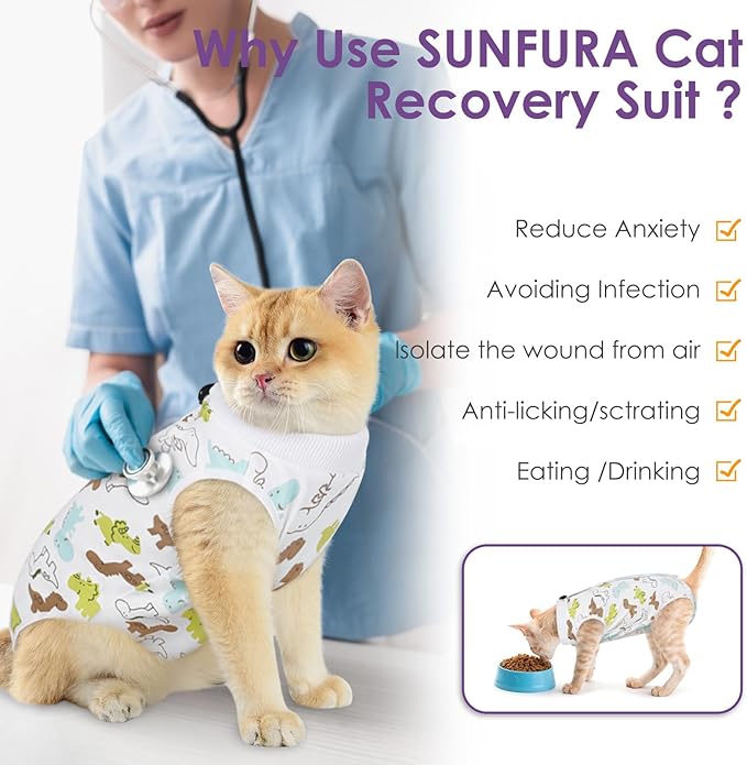 Cat Recovery Suit, Kitten Surgical Full Bodysuit for Abdominal Wound Protector Anti Licking After Surgery, Professional Bandages Cone E-Collar Alternative for Small Male & Female Pets