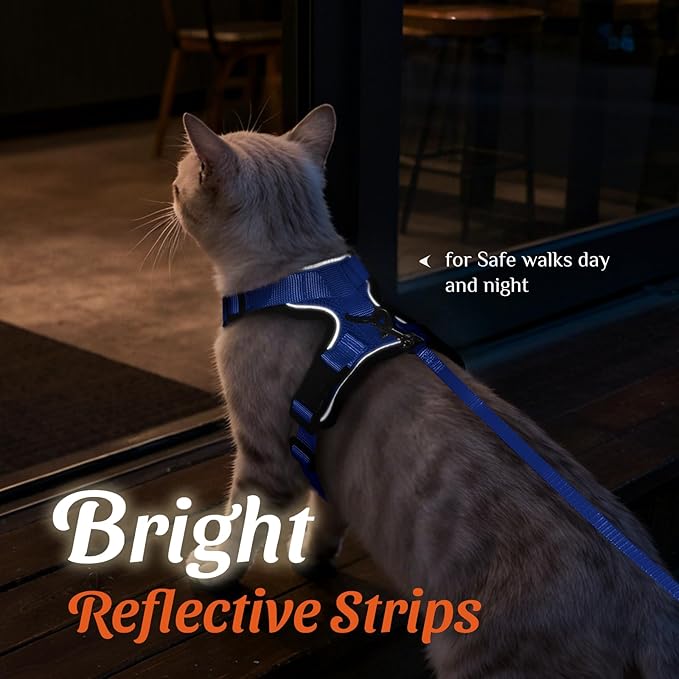 Dooradar Cat Harness and Leash Set, Escape Proof Safe Adjustable Kitten Vest Harnesses for Walking, Easy Control Soft Breathable Mesh Jacket with Reflective Strips for Cats, Blue, XXS
