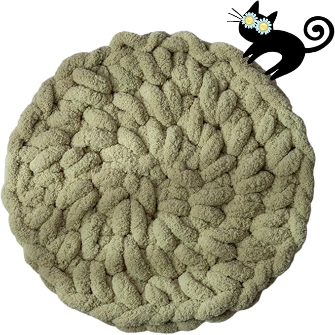 Cat Self-Warming Knitted Bed Mat, Extra-Soft Warm Round Washable Pads Cushions for Indoor Kittens & Kitty Small Pets Cat Trees (Green,X-Large)