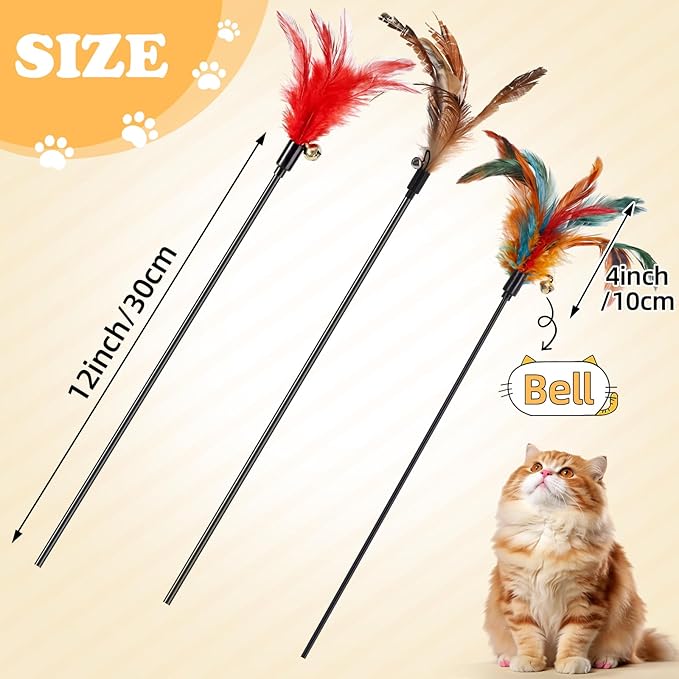 Leitee 50 Pcs Cat Wand Toy Feather Stick Cat Toy Bulk Feather Toys and Teaser Wand Bulk Interactive Stick for Indoor (Mixed Color)