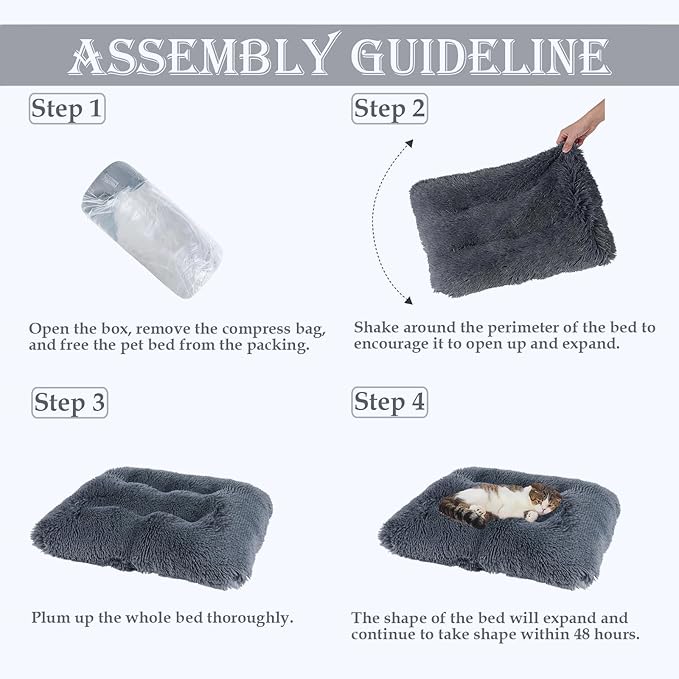 Washable Extra Large Medium Small Size Dog & Cat Bed Indoor, Calming Comfort Fluffy Self Warming Heated Couch Mat for Creat Cage, Heating Sofa Pad & Furniture for Big Sized Pet Puppy Bunny Rabbit Car