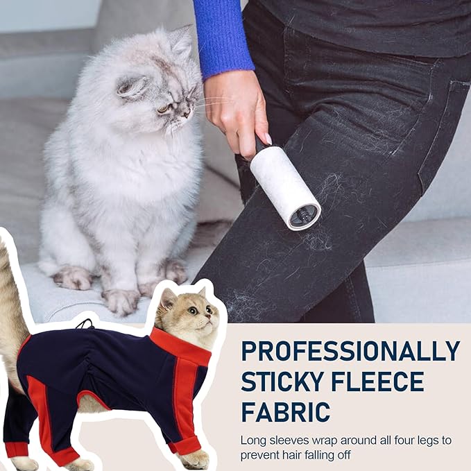 Cat Pajamas for Cats Only, Sticky Hair Cat Clothes, Long Sleeve Sphynx Clothes, Anti-Licking or Skin Disease Recovery Suit for Female Cats, Kitten Onesie Pajamas, DarkBlue, 2XL