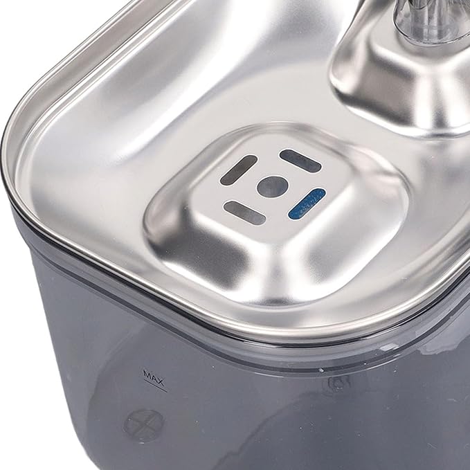 Pet Water Fountain, Stainless Steel Automatic Cat Water Fountain with Ultra Quiet Pump Filter Visible Level for Cats Dogs Multiple Pets