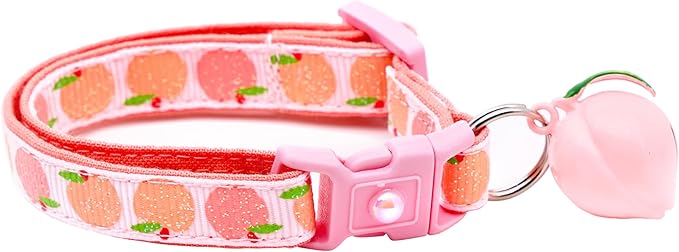 Peach Cat Collar with Bell | Safety Breakaway Collar | Adjustable Large Size or Kitten (Small(10lbs & Less), Pink)