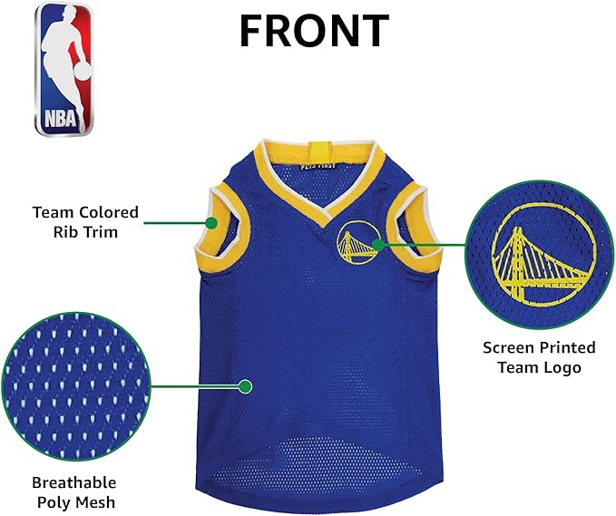 Pets First NBA GOLDEN STATE WARRIORS DOG Jersey, Large - Tank Top Basketball Pet Jersey