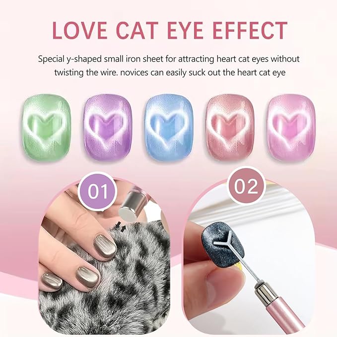 2 Pcs Cat Eye Magnets For Nails, Pink Double-Side Cylinder Nail Magnet With Big Bead Magnet And Black Point Magnet Pen For Cat Eye Gel Polish, Multi-Functional Cateye Magnets For Nails