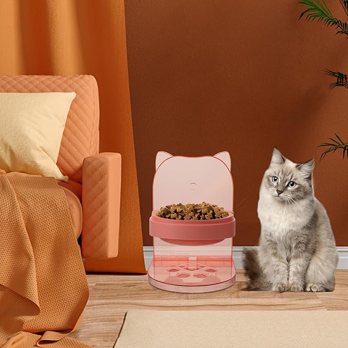 Elevated Pet Food Bowl Stand with Raised Pink Plastic Cat and Dog Feeder Bowl Anti-Spill Design for Small Pets Puppy Feeding and Watering Supplies