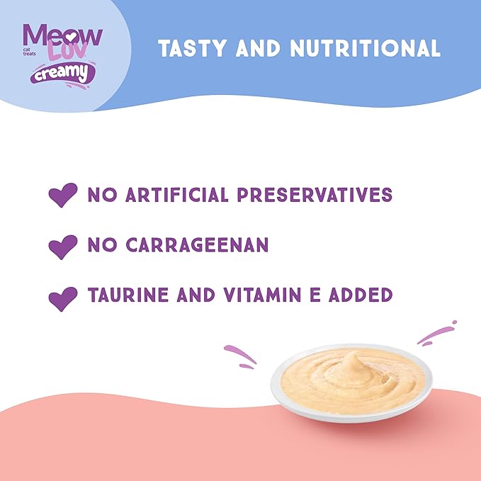 Ultra Chewy Meow Luv Lickable Cat Treats for Cats - Tuna Flavor Squeeze Tubes - Carrageenan Free, No Artificial Preservatives - Prebiotic Fiber, L-Taurine & Milk Thistle - 0.5 oz Tubes, Pack of 10